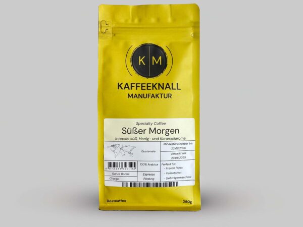 Süßer Morgen Kaffee von Kaffeeknall – Single Origin aus Guatemala mit Honig- und Karamellaroma, Frontansicht