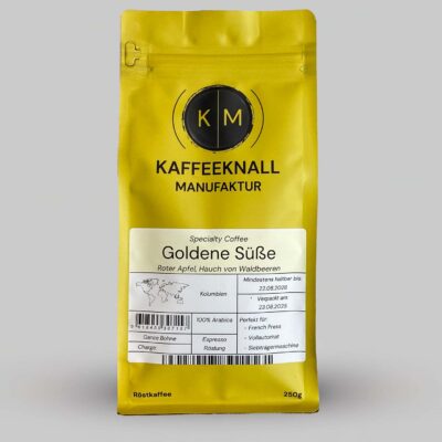 Goldene Süße von Kaffeeknall – Kolumbien Arabica mit rotem Apfel und Waldbeeren, Frontansicht