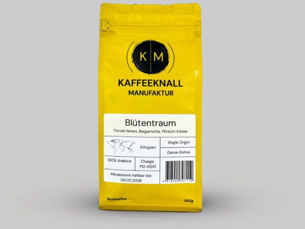 Äthiopien Kaffee Blütentraum – fruchtig-blumiger Arabica mit Bergamotte und Pfirsich-Eistee-Noten.