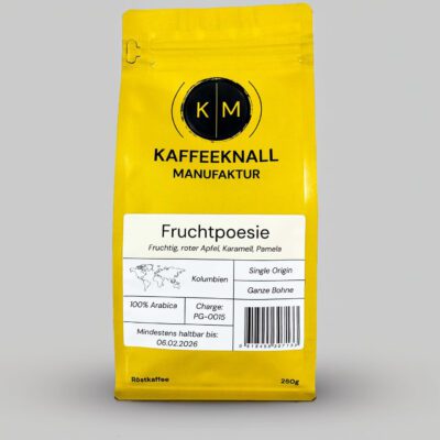 Fruchtpoesie – Spezialitätenkaffee aus Kolumbien, 100% Arabica Single Origin mit fruchtigem, karamelligem Aroma.