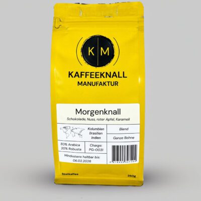 Morgenknall Kaffee in hochwertiger Verpackung – perfekt für Kaffeegenuss zu Hause oder im Büro.