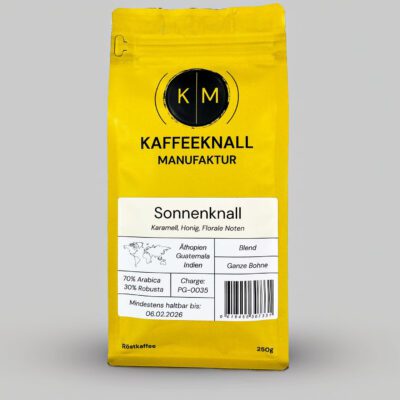 Sonnenknall – ganze Bohnen aus Äthiopien, Guatemala und Indien für ein unverwechselbares Aroma.