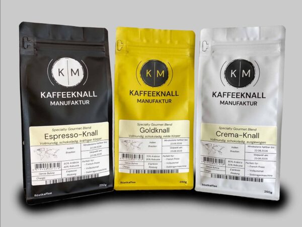 Barista Set Kaffeeknall – drei Kaffeemischungen im Probierpaket, Direktansicht