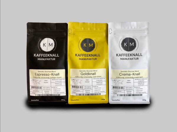 Barista Set von Kaffeeknall – Probierpaket mit 3 Espressoblends, Frontansicht