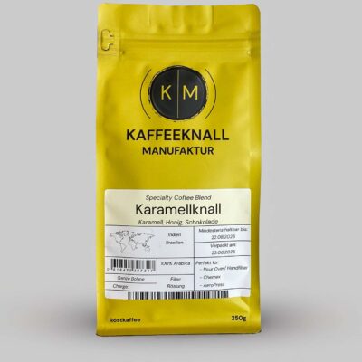 Karamellknall Specialty Coffee Blend von Kaffeeknall – Filterkaffee mit Noten von Karamell, Honig und Schokolade, Frontansicht