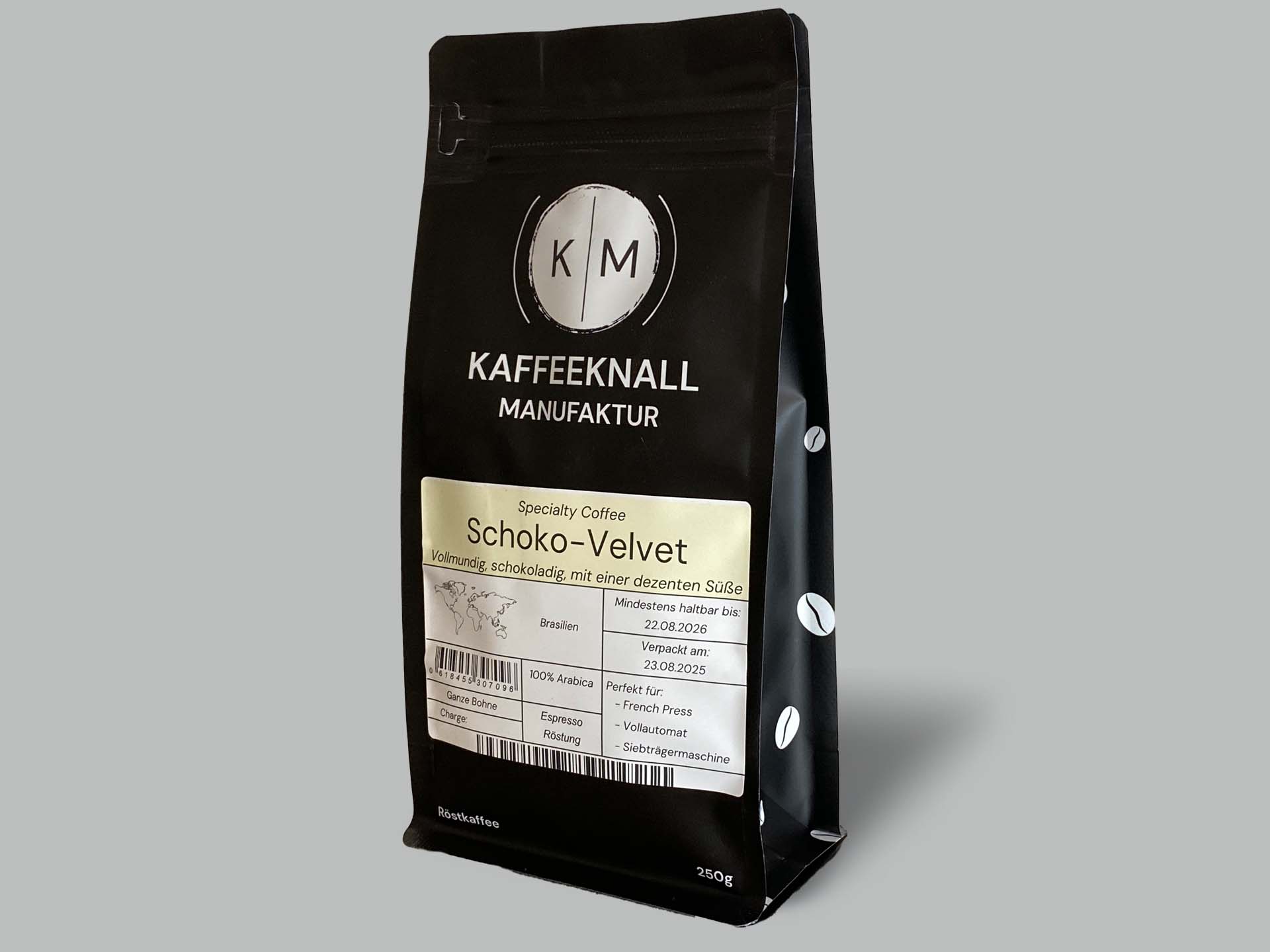 Schoko-Velvet Brasilien Arabica von Kaffeeknall – Specialty Coffee, Seitenansicht