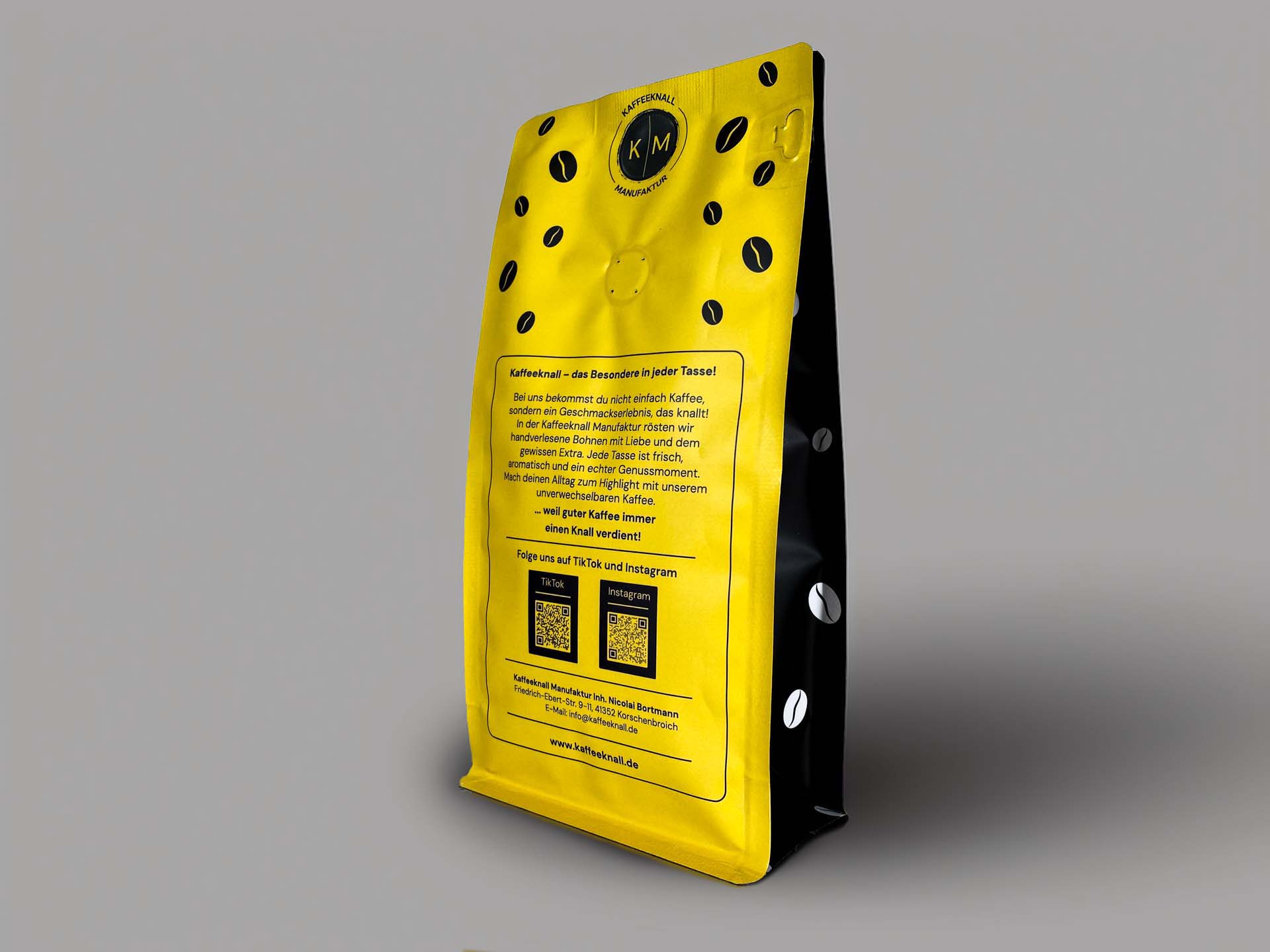 Indienknall von Kaffeeknall – Rückseite der Verpackung mit Markenbeschreibung