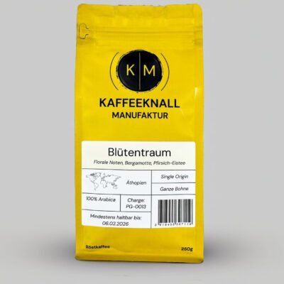 Äthiopien Kaffee Blütentraum – fruchtig-blumiger Arabica mit Bergamotte und Pfirsich-Eistee-Noten.