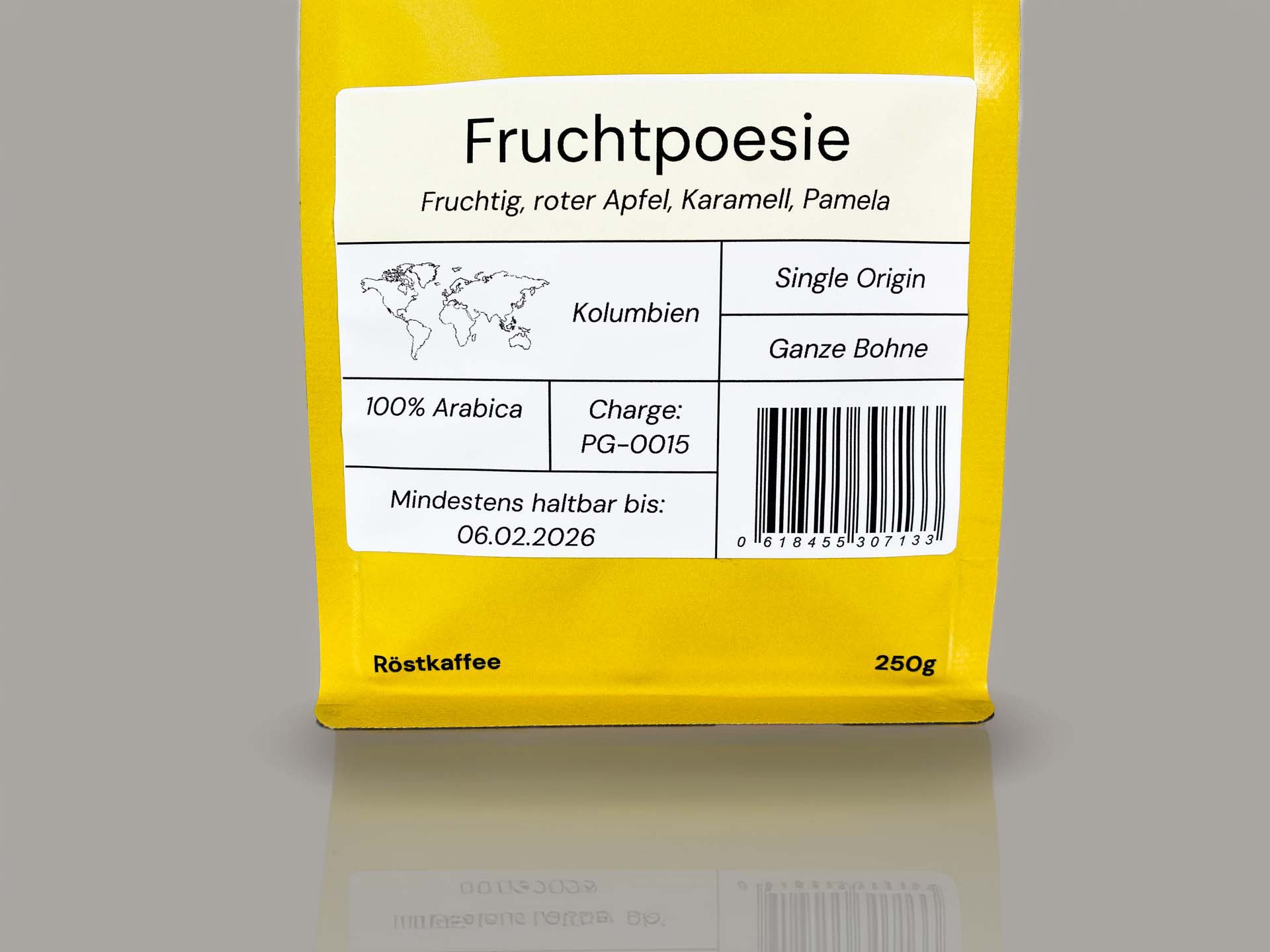 Fruchtpoesie – 100% Arabica Single Origin Kaffee aus Kolumbien mit fruchtigem Aroma von rotem Apfel, Karamell und Pomelo.
