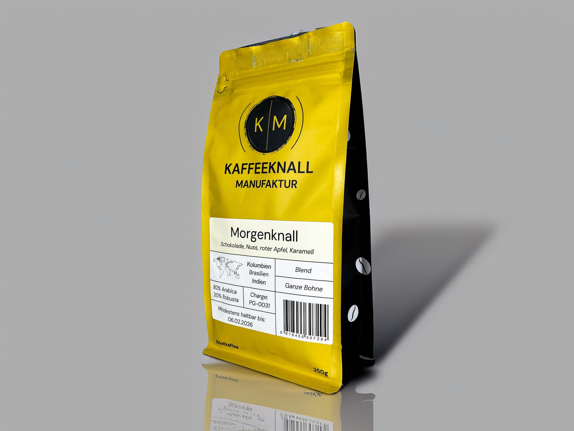 Morgenknall Kaffeepackung – sorgfältig geröstete Kaffeebohnen für ein einzigartiges Geschmackserlebnis.